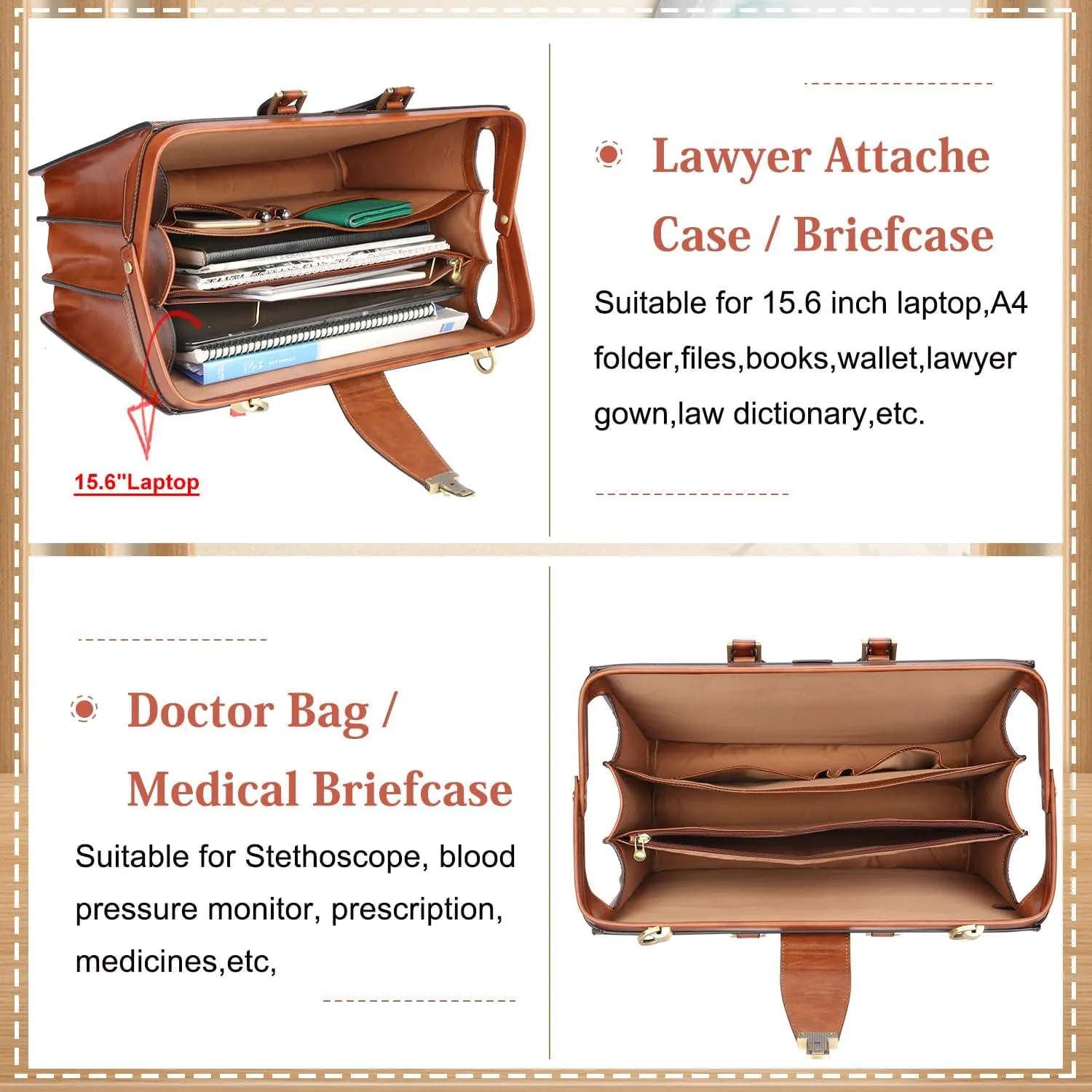Banuce Vintage Leather Briefcase for Men with Lock Lawyer Briefcase Dulles Doctor Bag  Attache Case