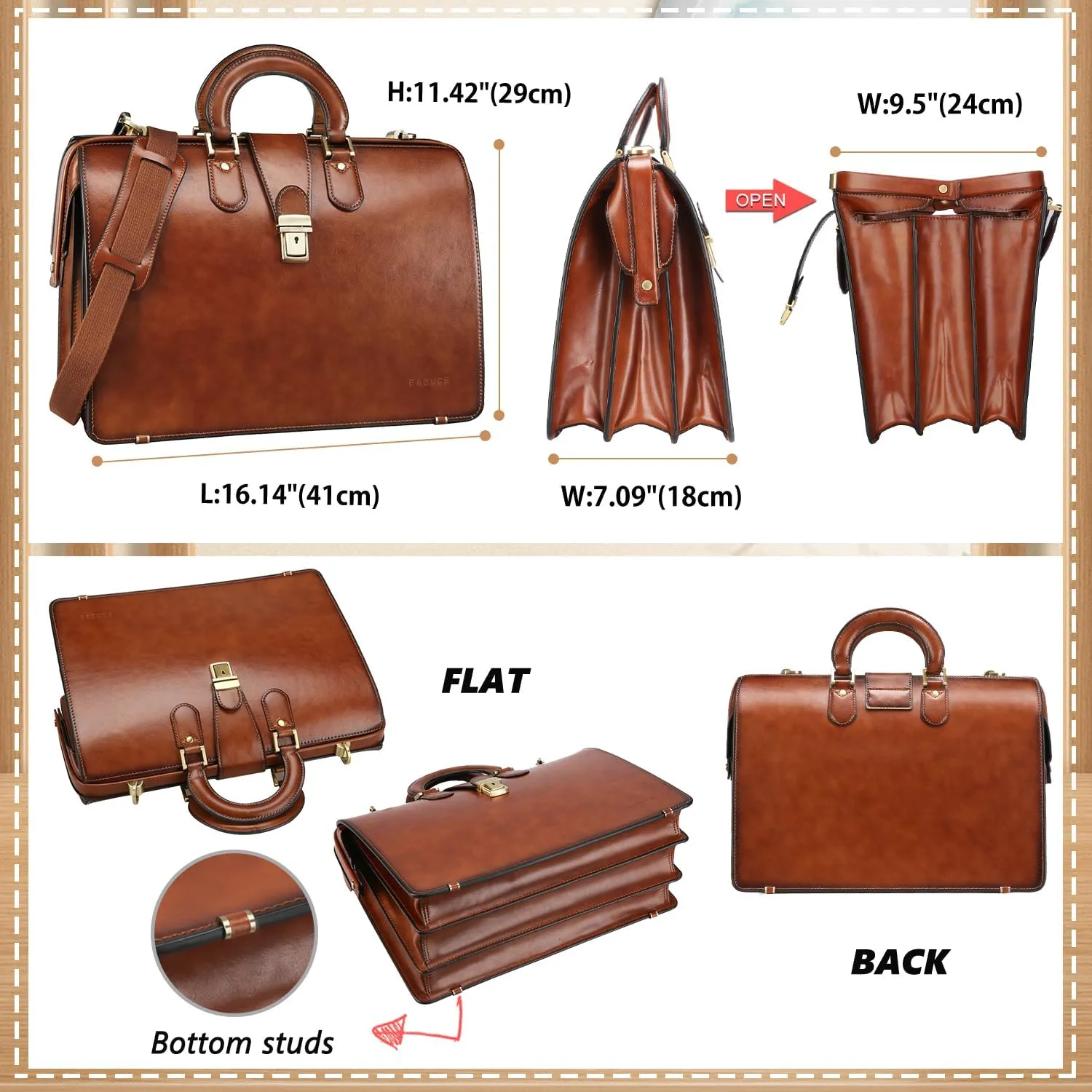 Banuce Vintage Leather Briefcase for Men with Lock Lawyer Briefcase Dulles Doctor Bag  Attache Case