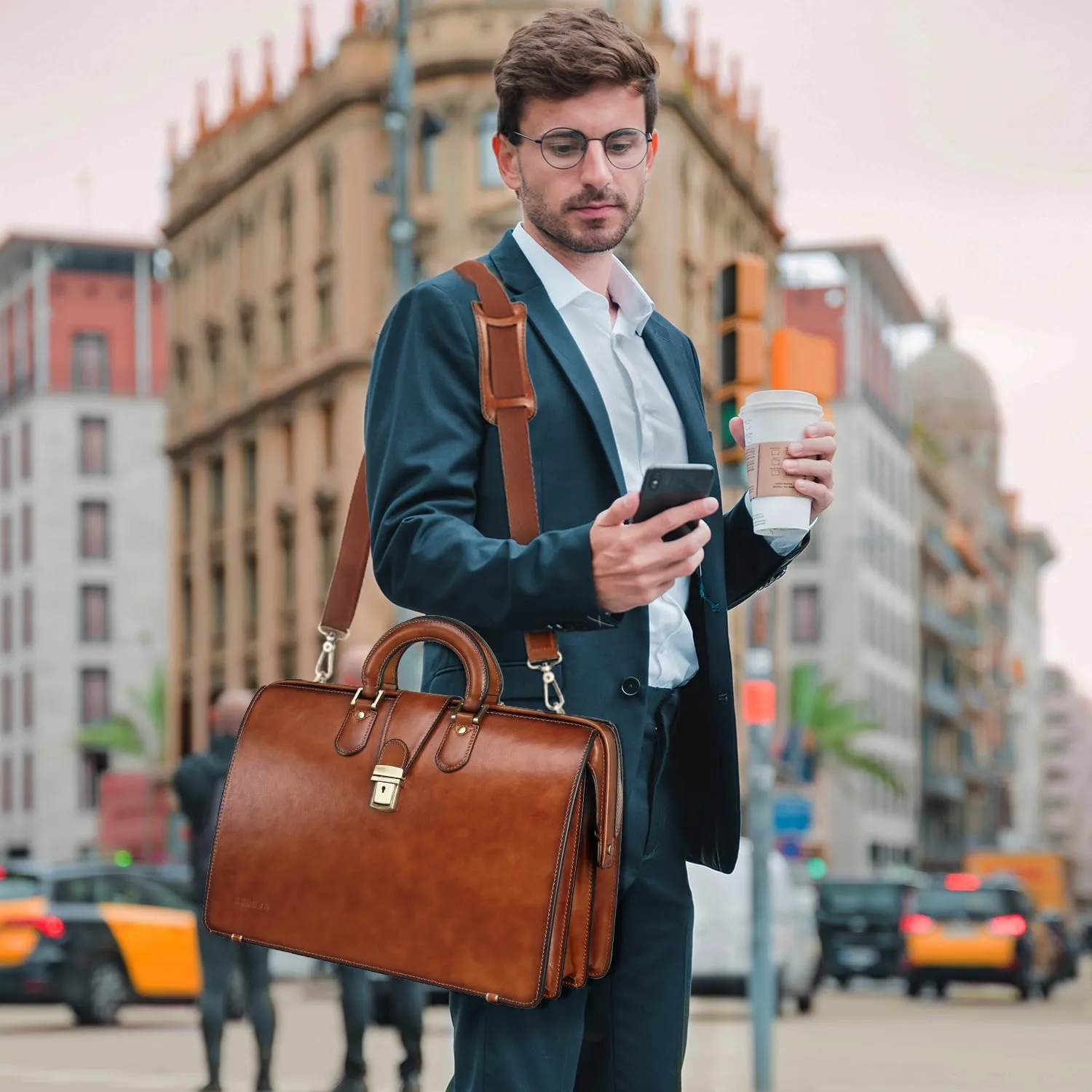 Banuce Vintage Leather Briefcase for Men with Lock Lawyer Briefcase Dulles Doctor Bag  Attache Case