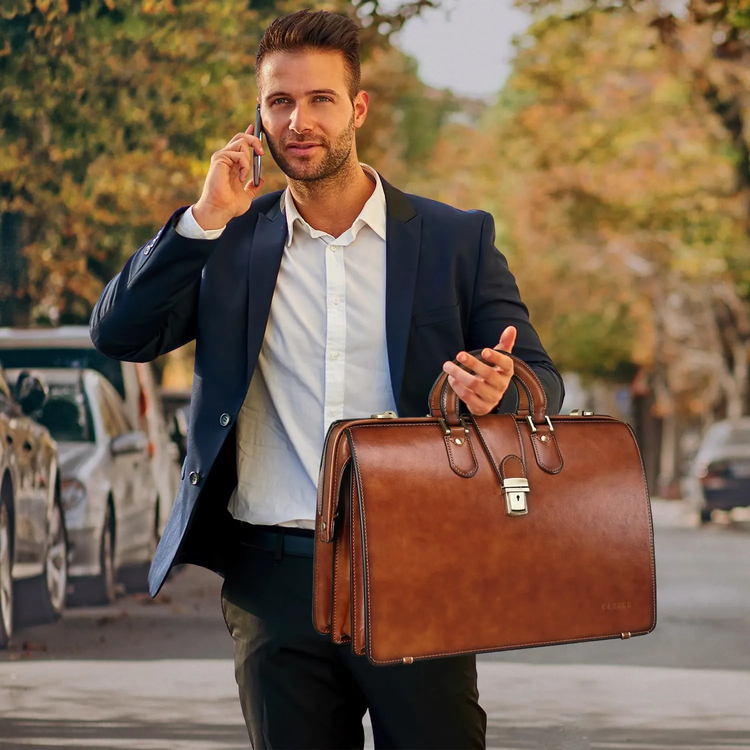Banuce Vintage Leather Briefcase for Men with Lock Lawyer Briefcase Dulles Doctor Bag  Attache Case