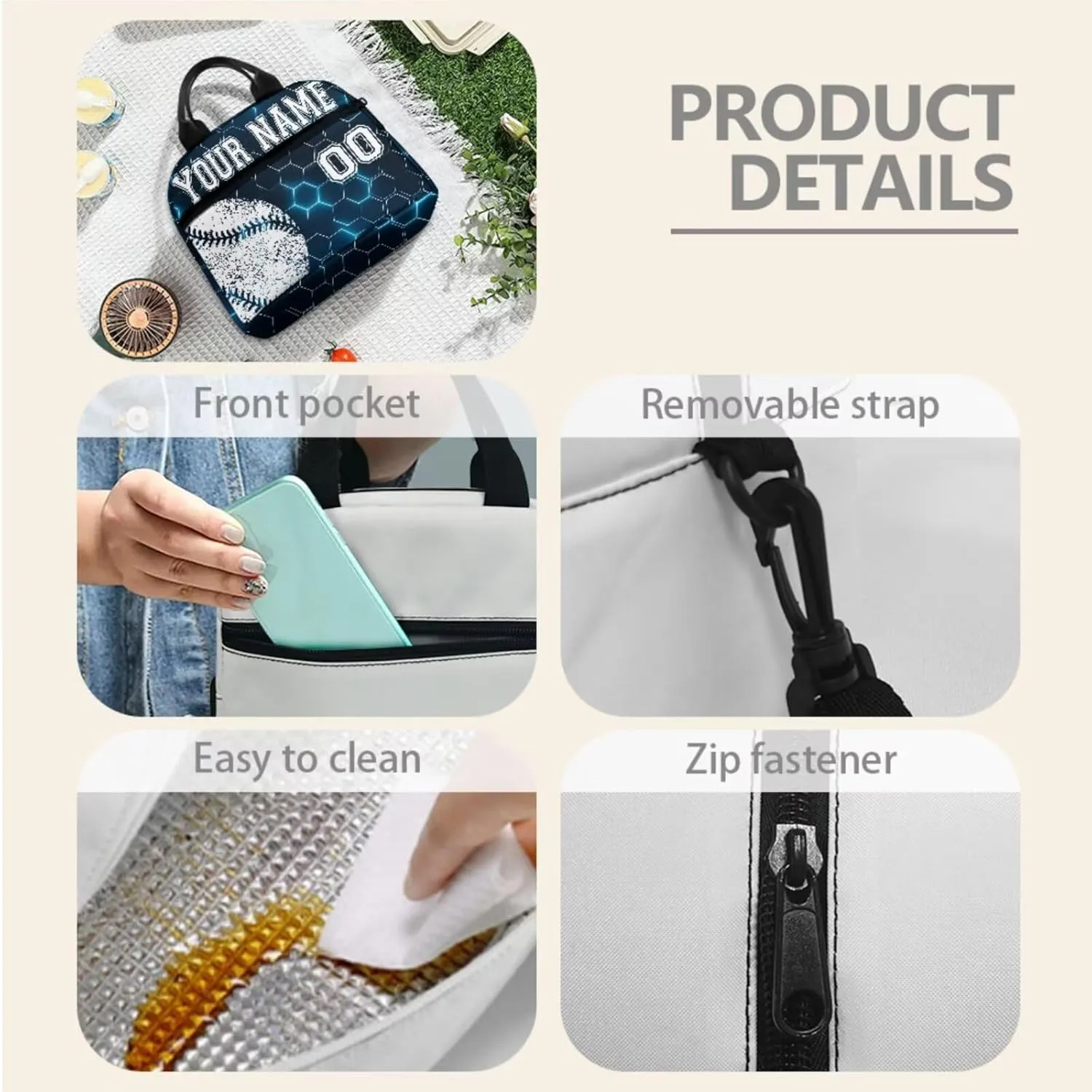 Baseball Blue Hexagonal Grid Laptop Backpacks for Men Women Customize Hiking Backpack Travel Daypack Knapsack Rucksack with Lunch Box Pencil Case Schoolbag Bookbag Water Bottle Cup Bag