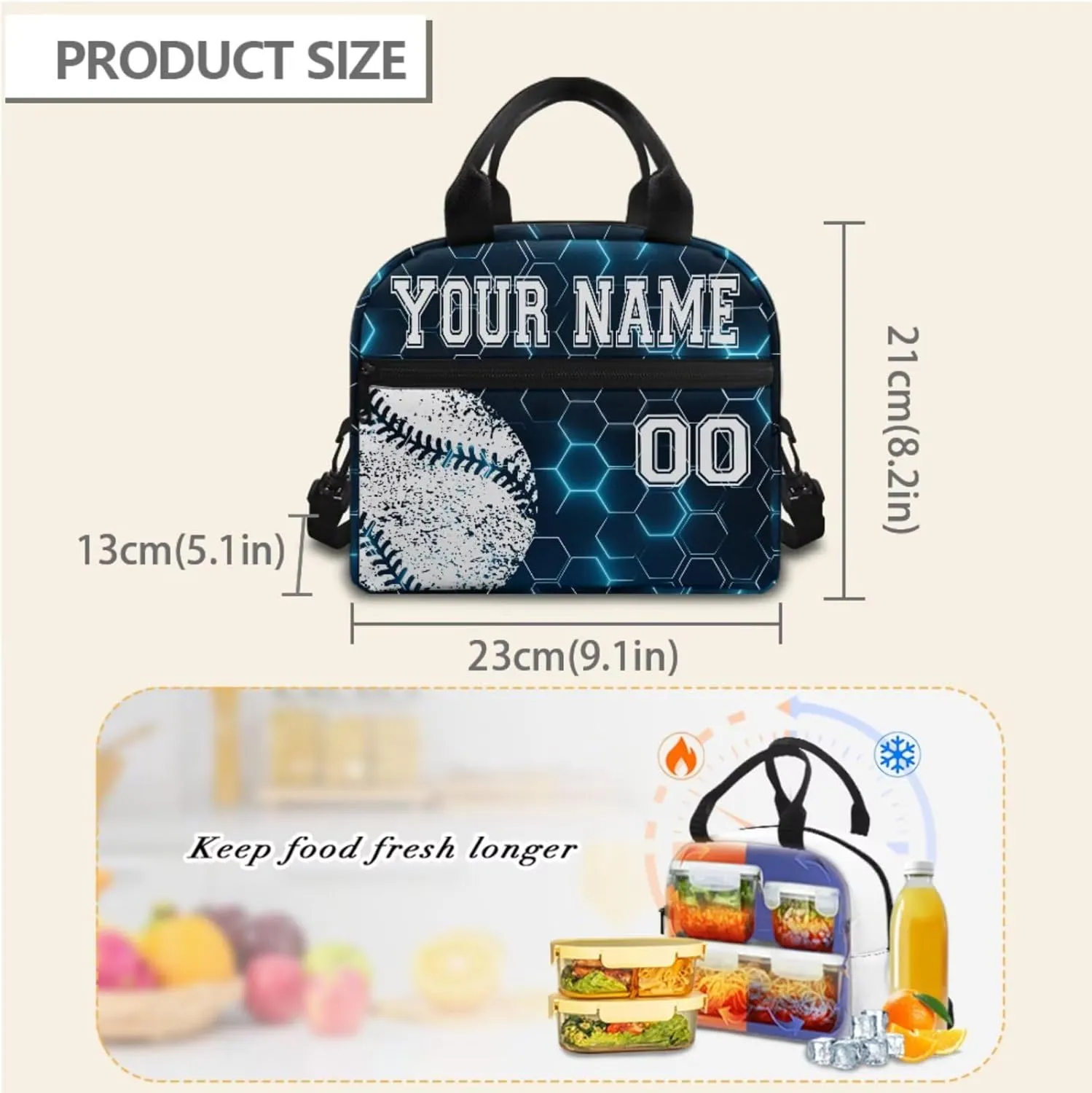 Baseball Blue Hexagonal Grid Laptop Backpacks for Men Women Customize Hiking Backpack Travel Daypack Knapsack Rucksack with Lunch Box Pencil Case Schoolbag Bookbag Water Bottle Cup Bag