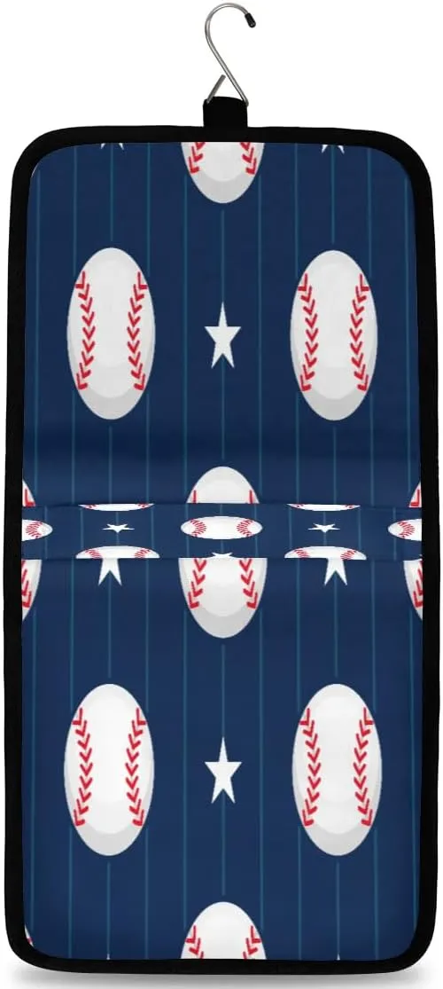 Baseball Striped Star Hanging Toiletry Bag Waterproof Makeup Cosmetic Bag Travel Bag Organizer for Accessories Shampoo Full Sized Container Travel-Essentials Toiletry Bag