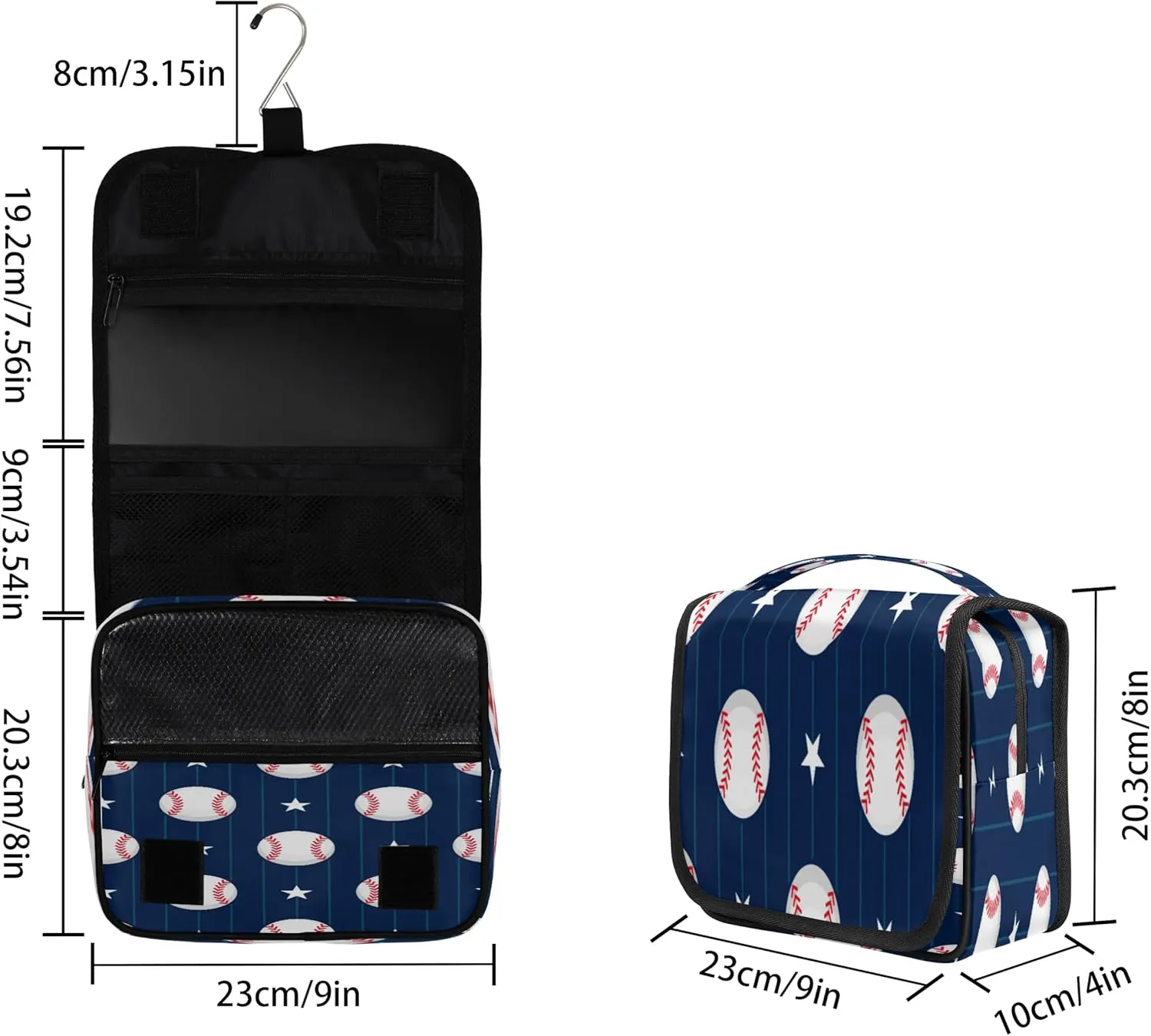 Baseball Striped Star Hanging Toiletry Bag Waterproof Makeup Cosmetic Bag Travel Bag Organizer for Accessories Shampoo Full Sized Container Travel-Essentials Toiletry Bag