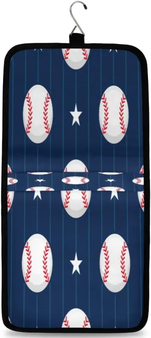 Baseball Striped Star Hanging Toiletry Bag Waterproof Makeup Cosmetic Bag Travel Bag Organizer for Accessories Shampoo Full Sized Container Travel-Essentials Toiletry Bag