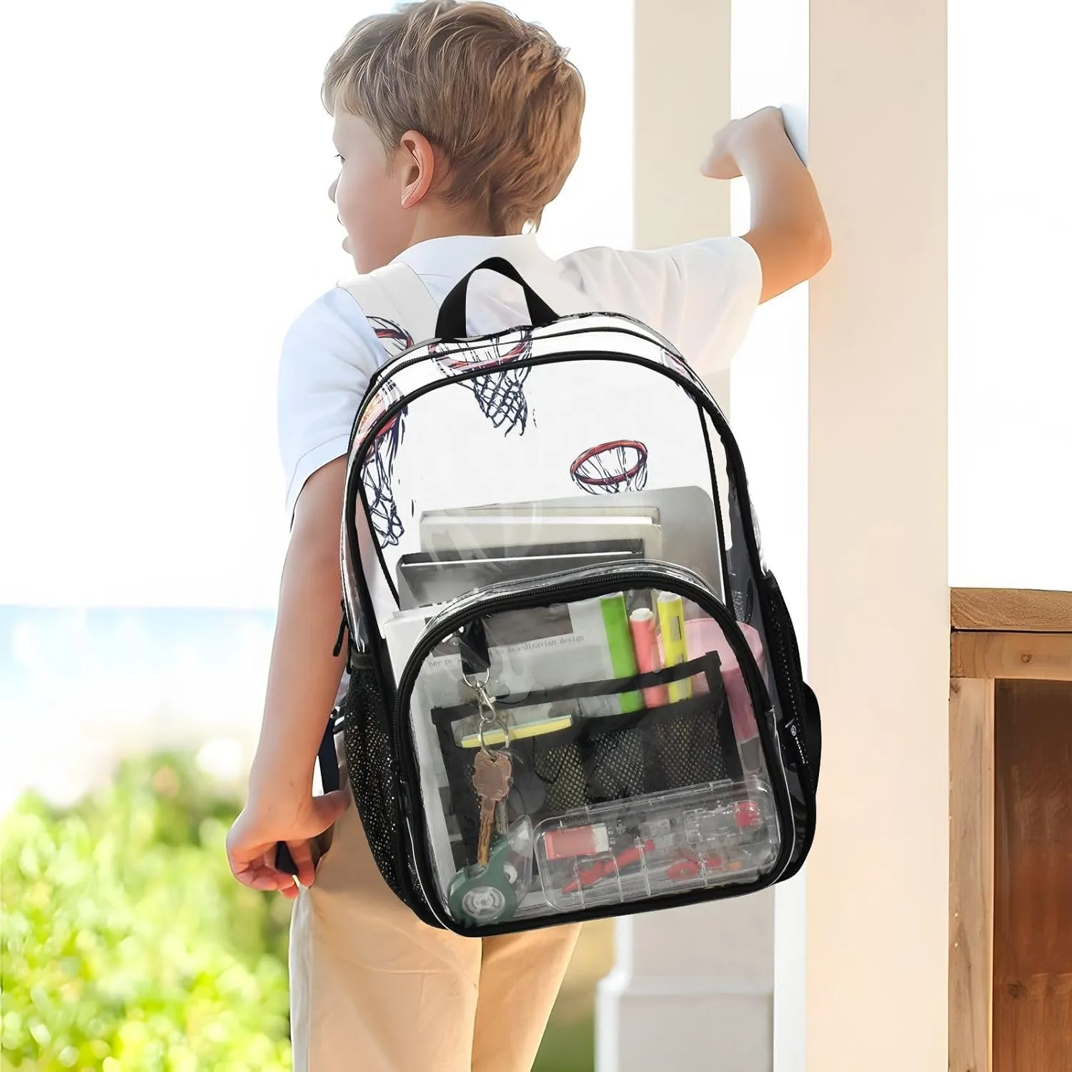 Basketball White Clear Backpacks For School Kids Kid Clear Backpack For Girls Boys See Through PVC Bags