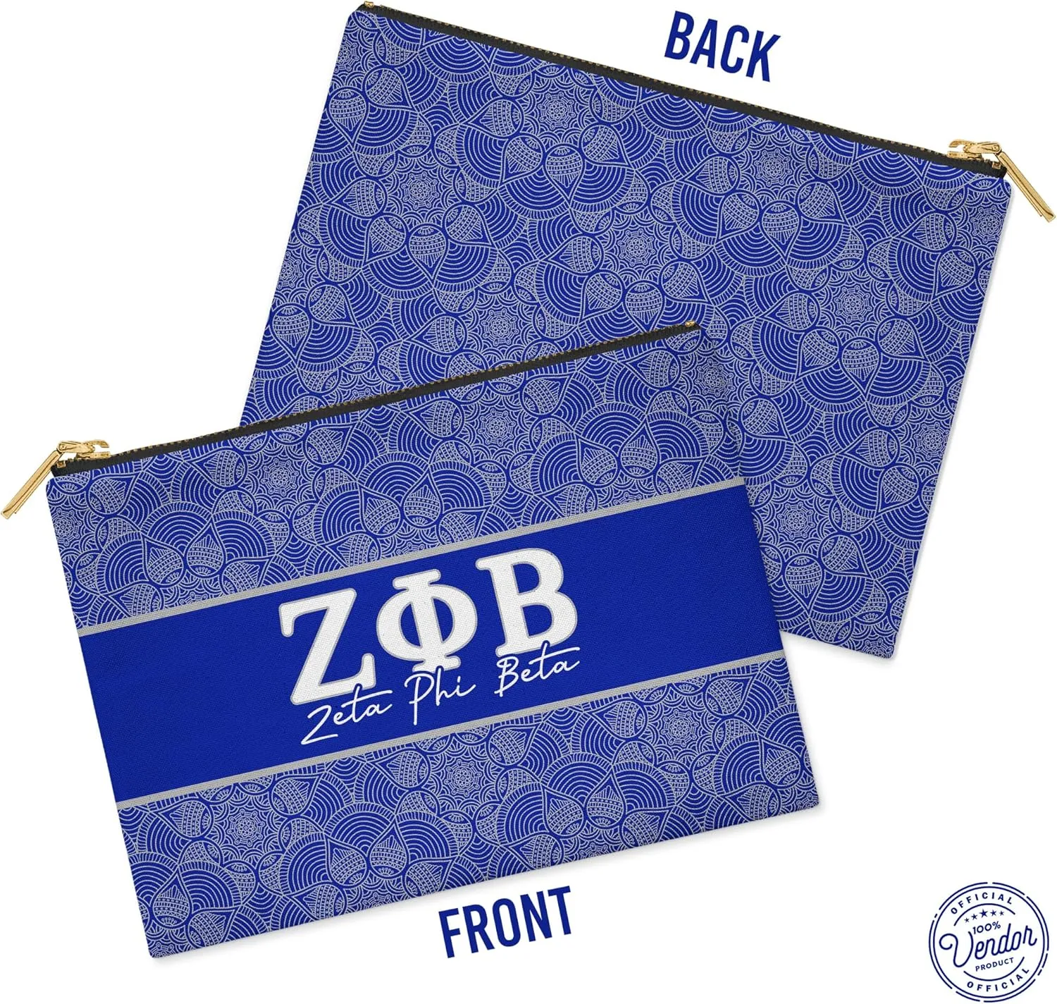 BBGreek Zeta Phi Beta Sorority Paraphernalia - Cosmetic Case, Makeup Pouch, Travel Bag Organizer Collection - Official Vendor