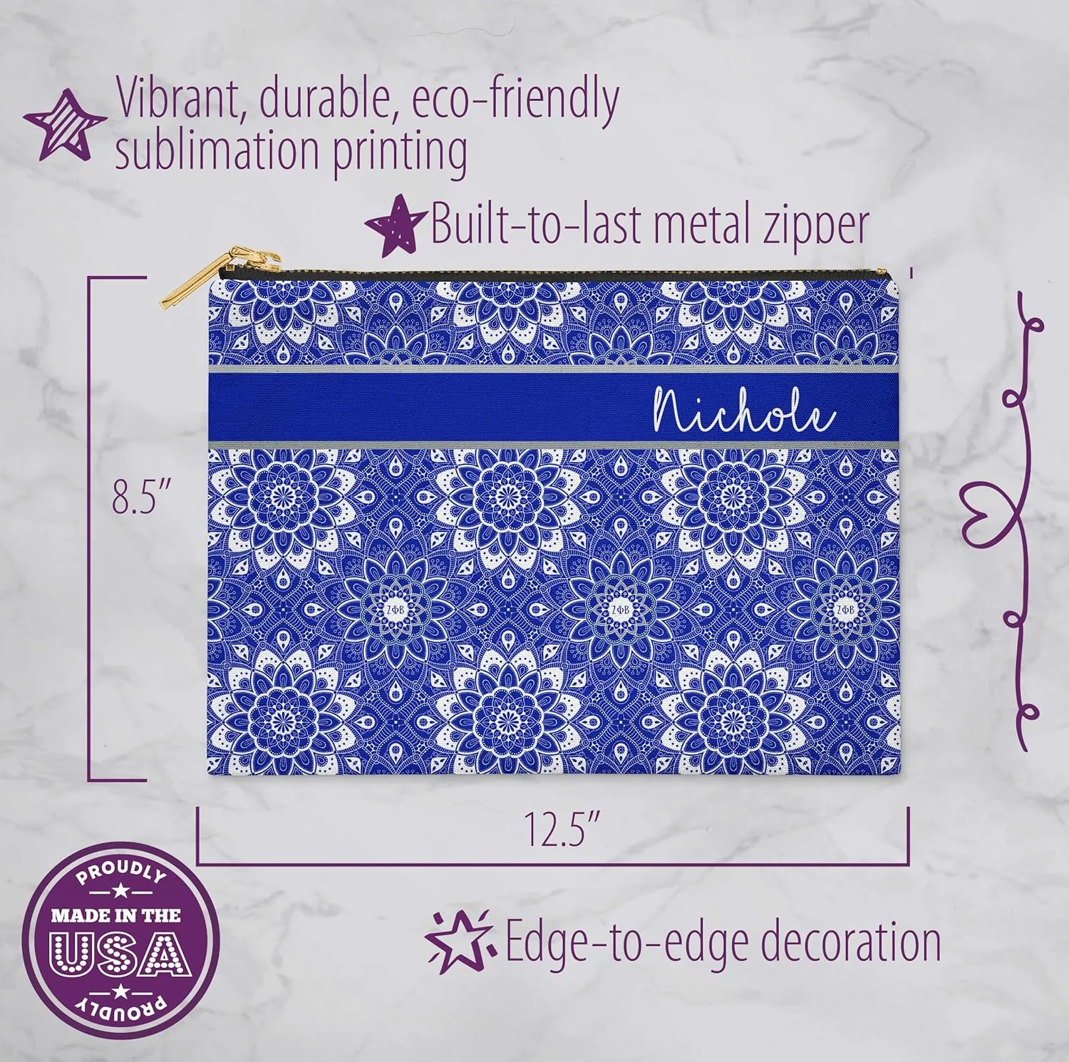 BBGreek Zeta Phi Beta Sorority Paraphernalia - Cosmetic Case, Makeup Pouch, Travel Bag Organizer Collection - Official Vendor