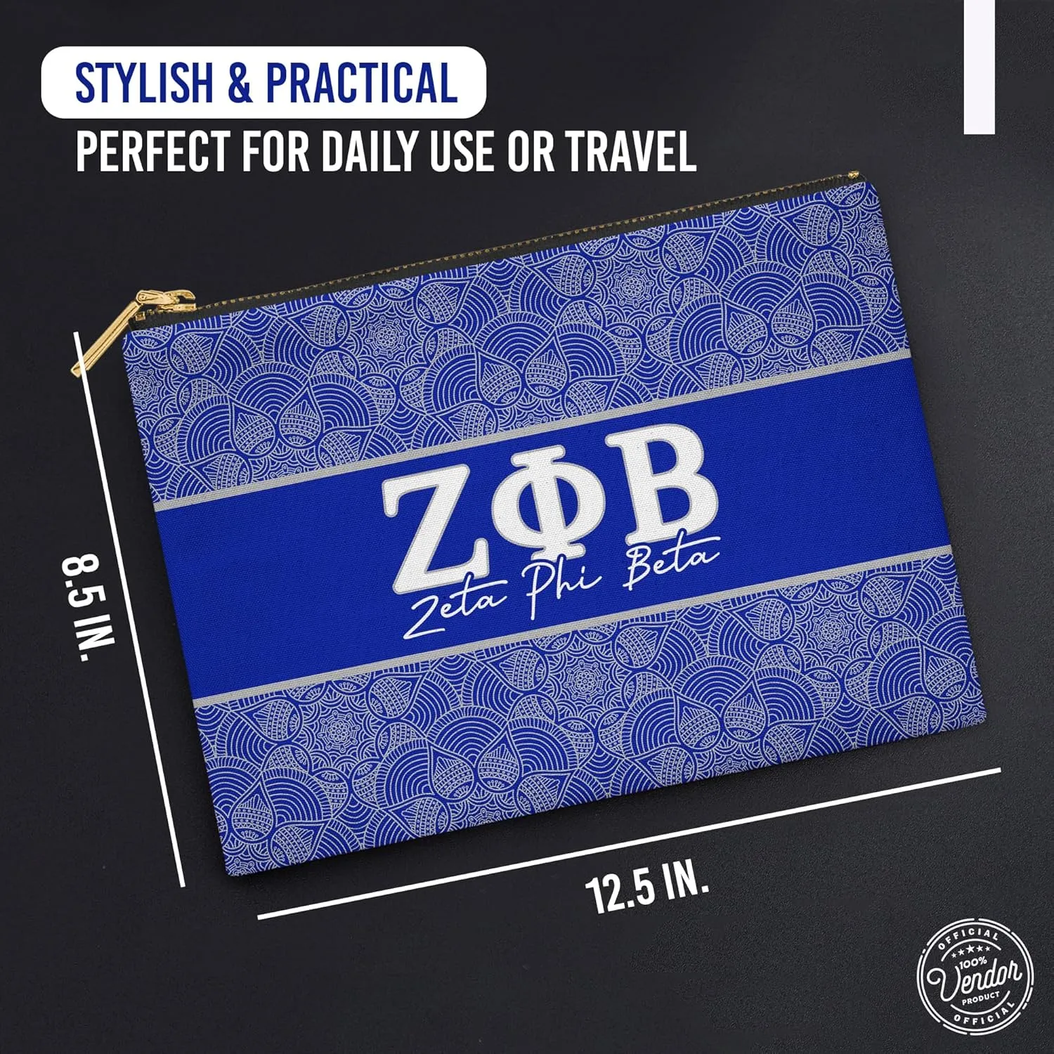BBGreek Zeta Phi Beta Sorority Paraphernalia - Cosmetic Case, Makeup Pouch, Travel Bag Organizer Collection - Official Vendor
