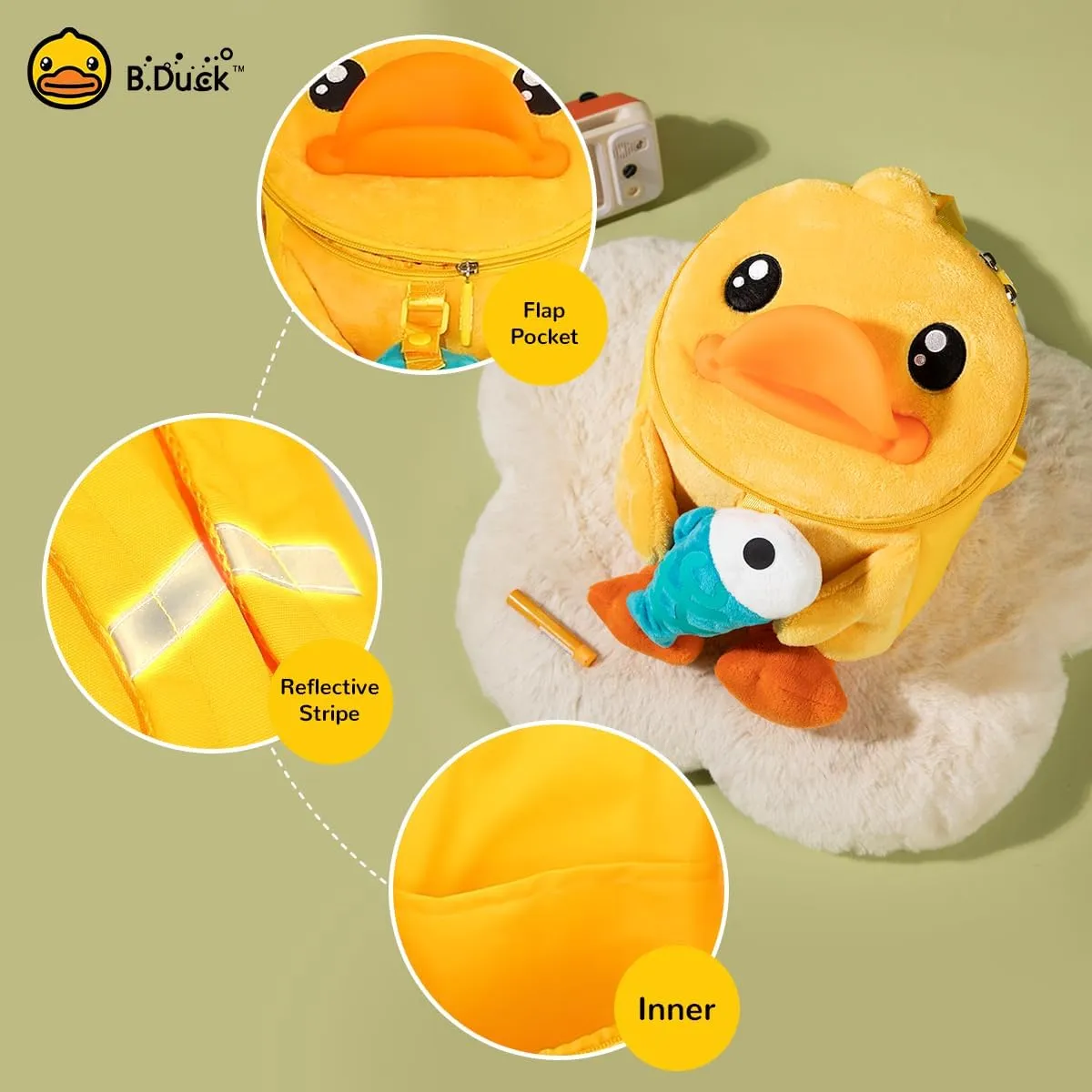 B.Duck 10 Inch Mini Backpack Soft Plush Animal Kindergarten Mini Backpack Travel Bag Little For Toddler Boys and Girls