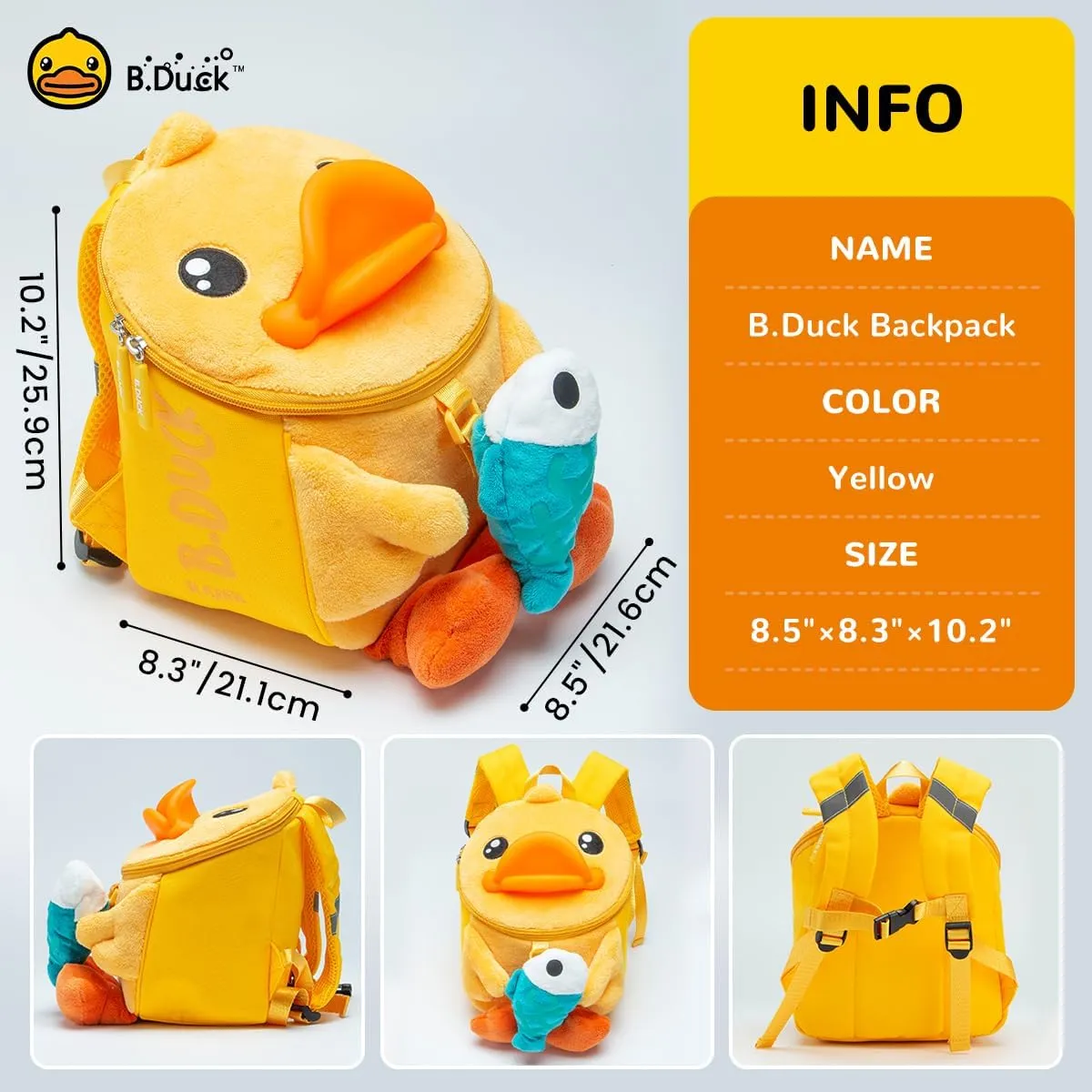 B.Duck 10 Inch Mini Backpack Soft Plush Animal Kindergarten Mini Backpack Travel Bag Little For Toddler Boys and Girls