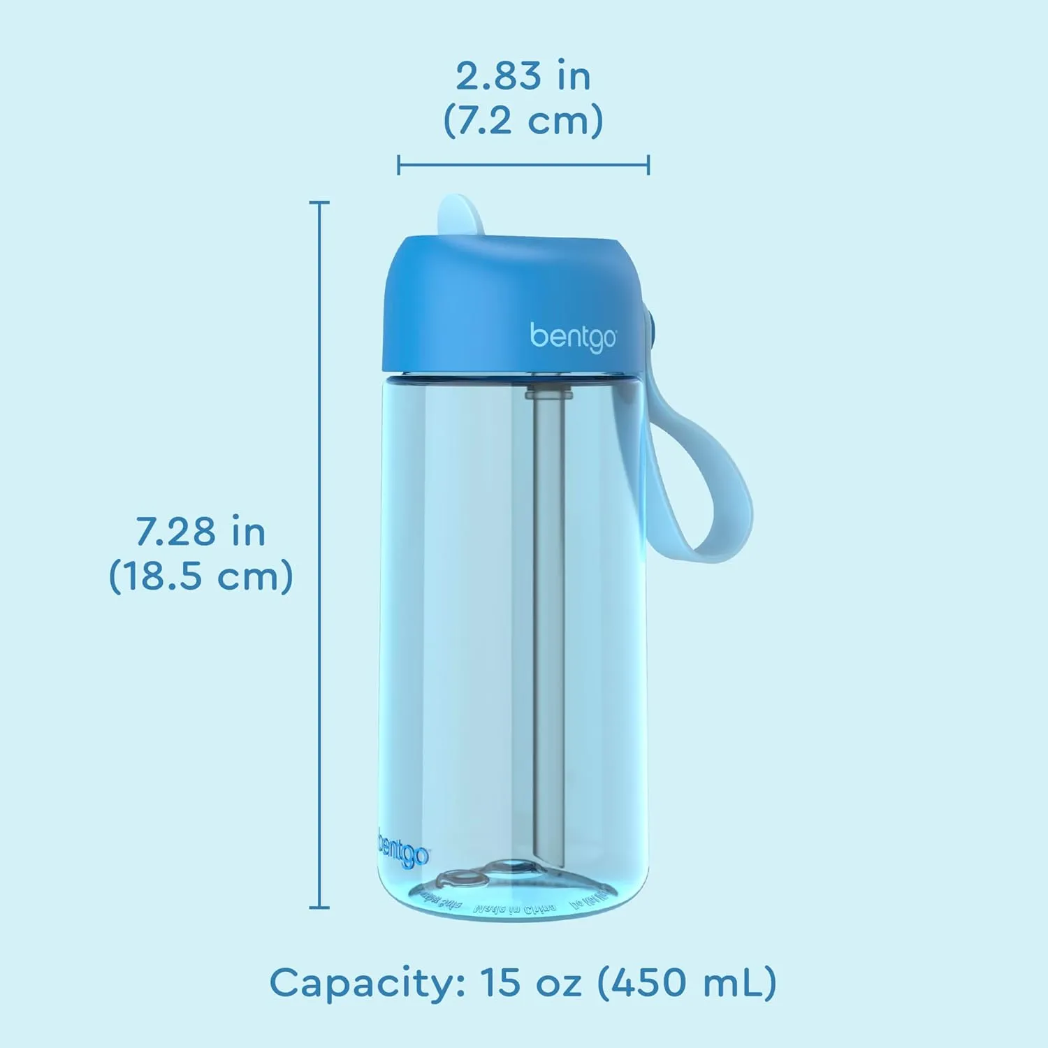 Bentgo Kids Water Bottle - Leak-Proof, Durable Tritan, BPA-Free 15 oz. Cup for Kids/Toddlers Ages 3  - Safe Sip Spout, Carrying Handle, & Dishwasher Safe for School, Sports, Daycare & Camp (Blue)