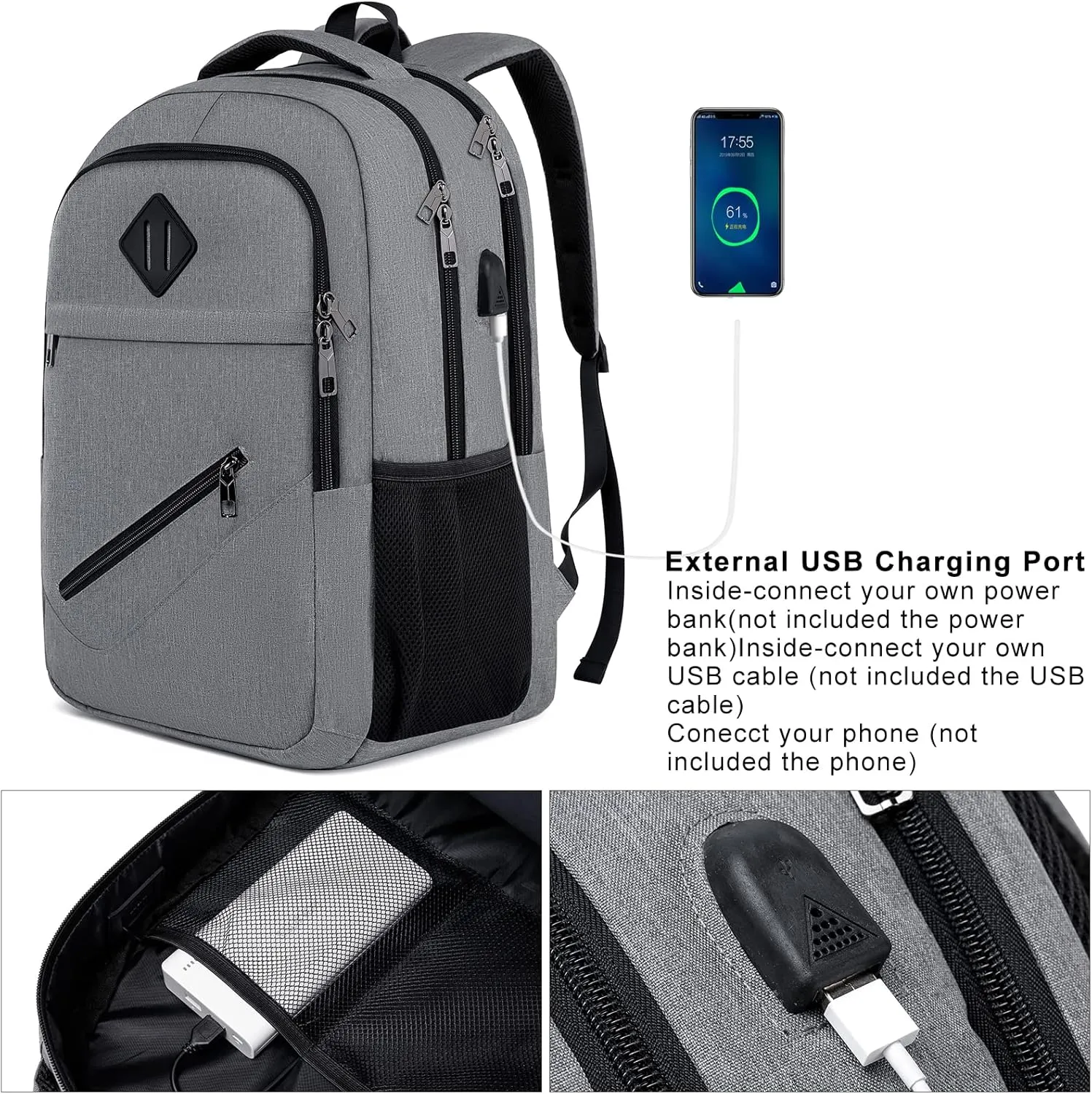 BIKROD Backpack, School Backpacks for Teen Boys & Girls, Student Bookbag Fits 17.3 Inch Laptop with USB Charging Port, Water Resistant Travel Backpack, Sturdy Anti Theft Computer Bag Gifts Men Women