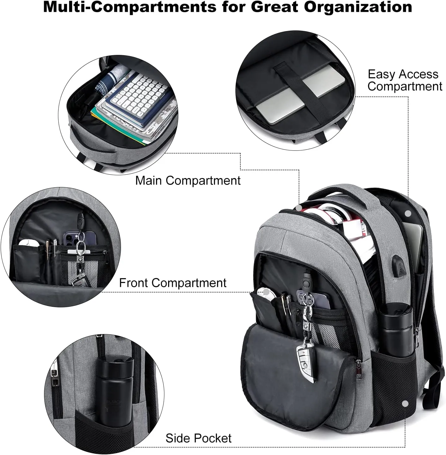 BIKROD Backpack, School Backpacks for Teen Boys & Girls, Student Bookbag Fits 17.3 Inch Laptop with USB Charging Port, Water Resistant Travel Backpack, Sturdy Anti Theft Computer Bag Gifts Men Women