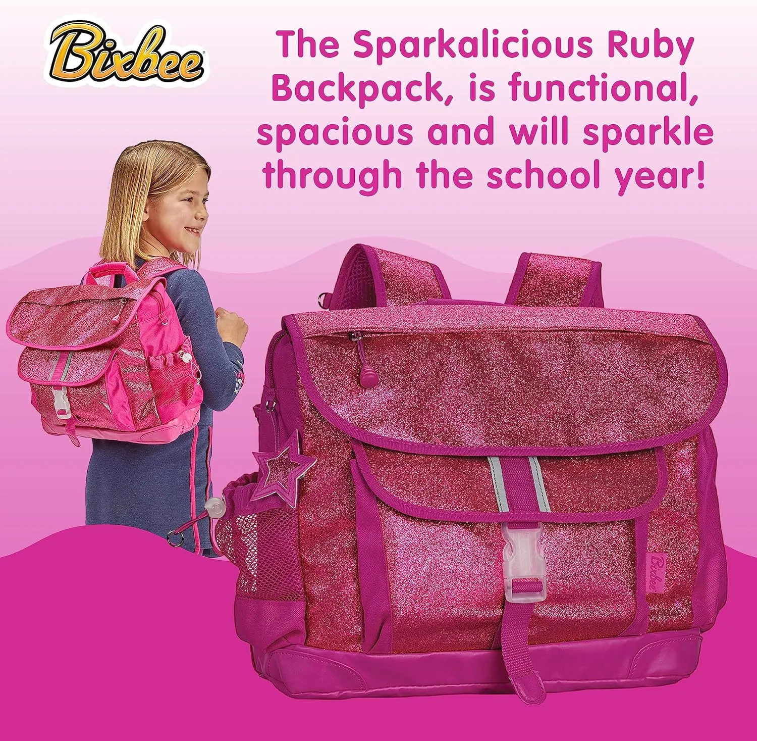 Bixbee Kids Backpack, Sparkalicious Ruby Raspberry, Medium