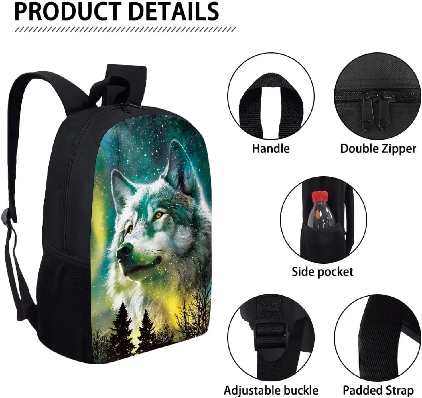 Biyejit Aurora Forest Wolf Laptop Backpack Bookbag Kids School Bags Backpacks