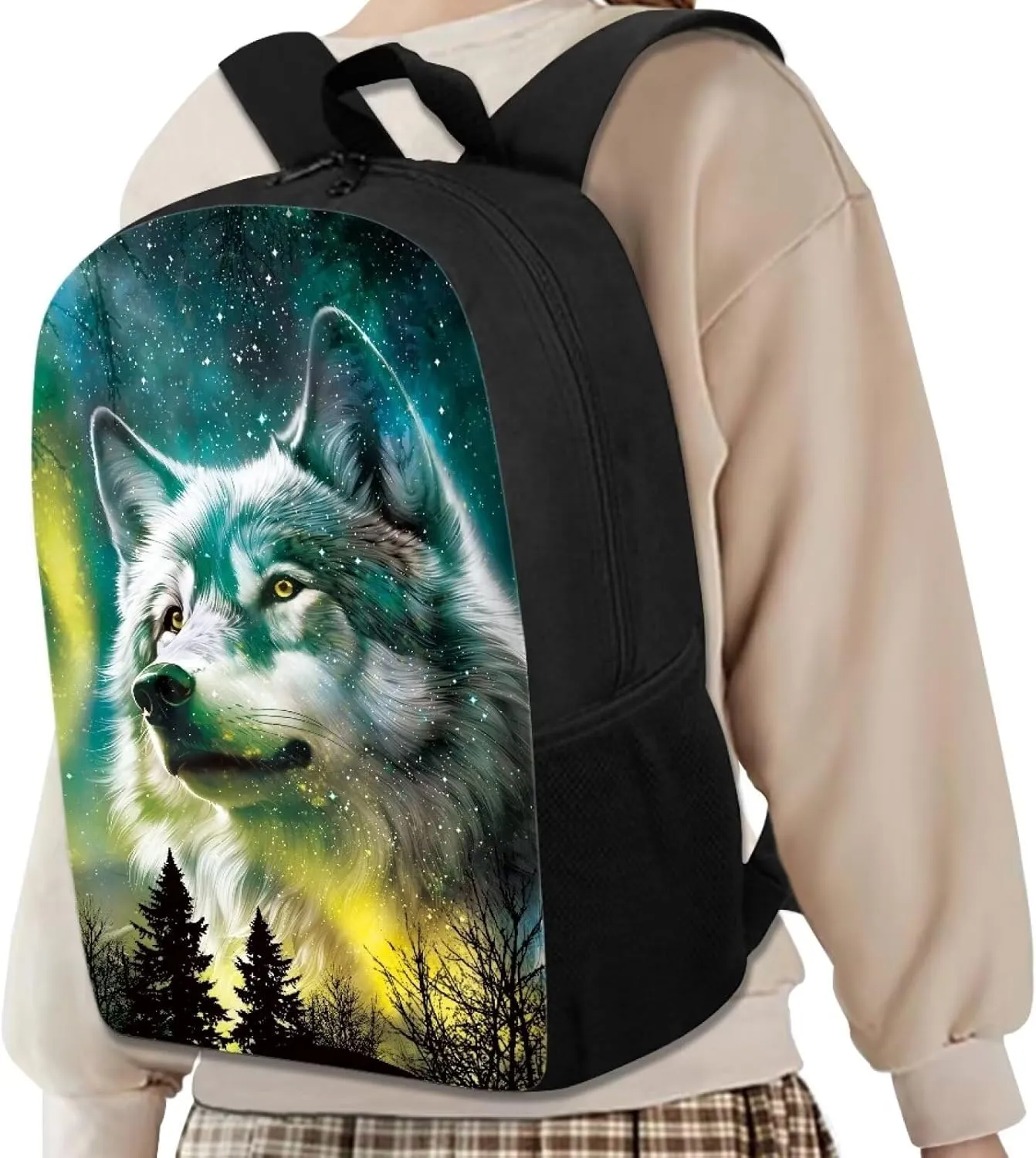 Biyejit Aurora Forest Wolf Laptop Backpack Bookbag Kids School Bags Backpacks