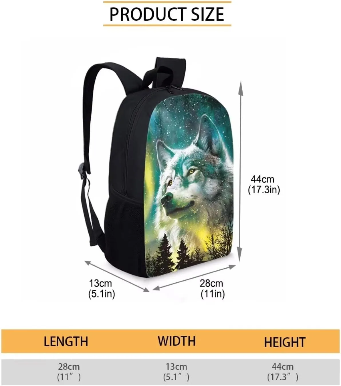 Biyejit Aurora Forest Wolf Laptop Backpack Bookbag Kids School Bags Backpacks