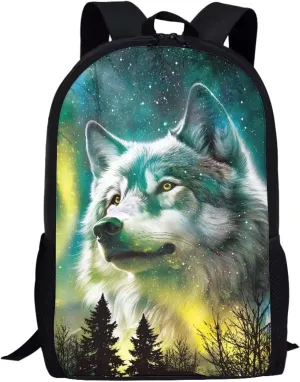 Biyejit Aurora Forest Wolf Laptop Backpack Bookbag Kids School Bags Backpacks