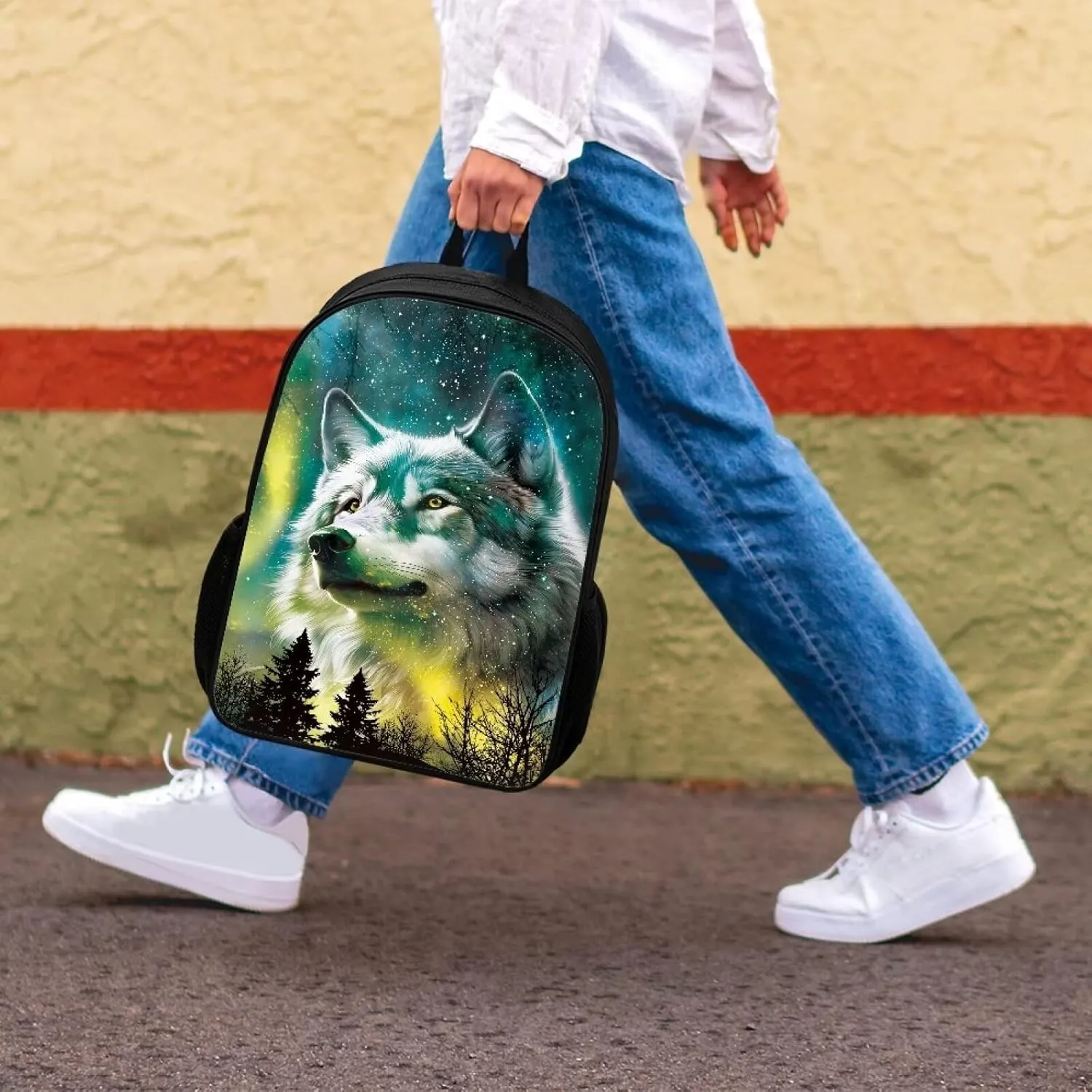 Biyejit Aurora Forest Wolf Laptop Backpack Bookbag Kids School Bags Backpacks