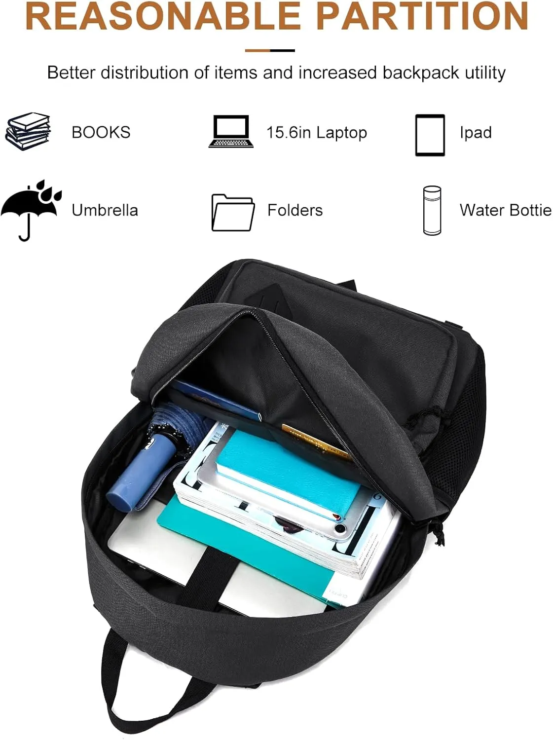 Black Backpack for School Teens Boys Girls, Lightweight Casual Backpacks for Men and Women, Classic Basic Water Resistant Casual Daypack, 15.6 Inch Laptop Bookbag for College High School Work Travel
