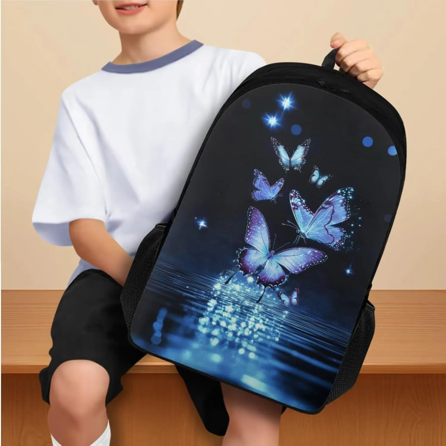 Black Butterfly Cute Backpacks for Teen Girls with Lunch Bag Water Bottle Holder and Aesthetic Pencil Pouch Cushion Shoulder Straps Rucksack Daypack 4 Piece Set