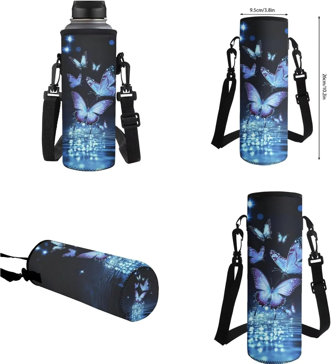 Black Butterfly Cute Backpacks for Teen Girls with Lunch Bag Water Bottle Holder and Aesthetic Pencil Pouch Cushion Shoulder Straps Rucksack Daypack 4 Piece Set