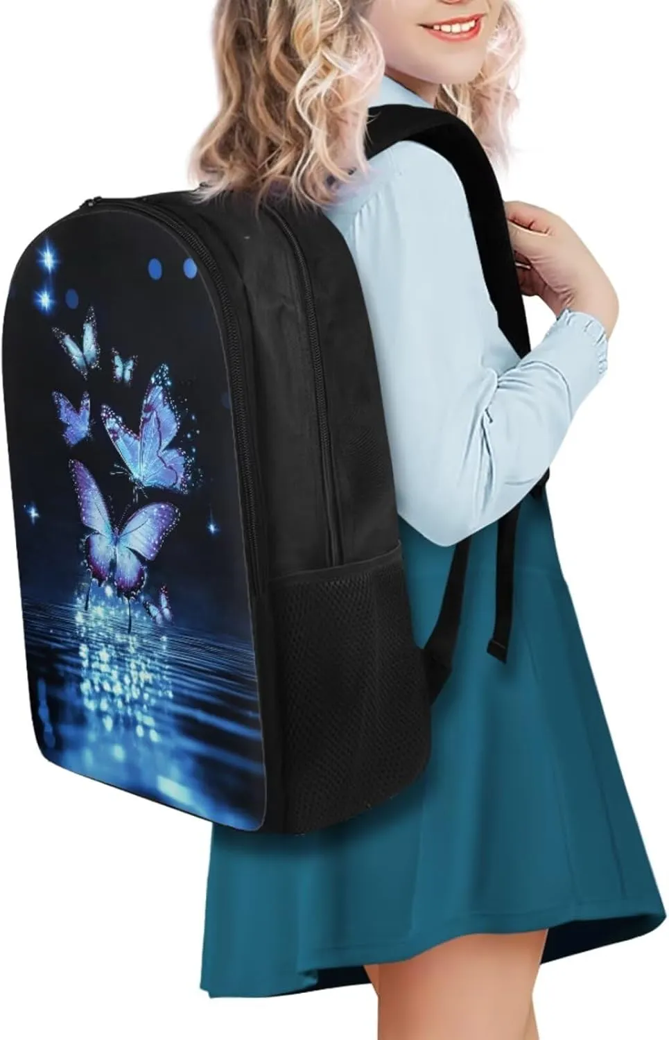 Black Butterfly Cute Backpacks for Teen Girls with Lunch Bag Water Bottle Holder and Aesthetic Pencil Pouch Cushion Shoulder Straps Rucksack Daypack 4 Piece Set