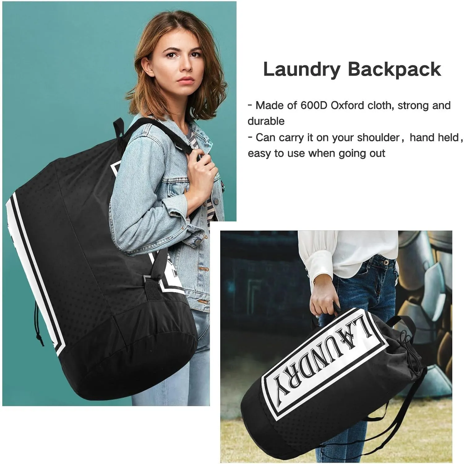 Black Nylon Travel Laundry Bag for Luggage Dirty Heavy Duty Dirty Clothes Organizer with Drawstring Closure & Shoulder Straps Clothes Hamper Bag for College Dorm Apartment Factories