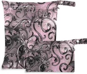 Black Vintage Thorn Flowers washable bag for travel 2 Pack diaper bag essential items with handles for baby diapers, gym