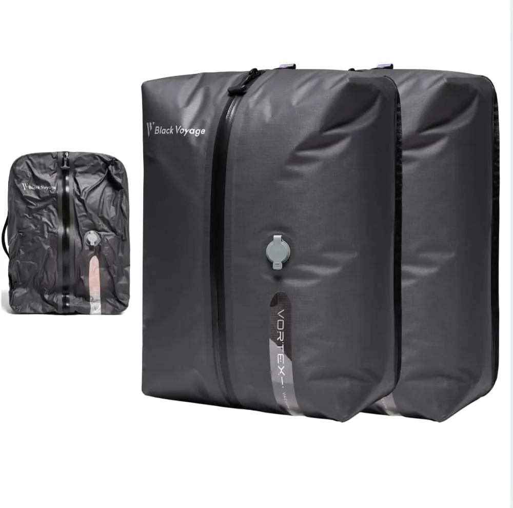 Black Voyage Travel Pack Vacuum Kit Reusable Air Seal Compression Bags with Wireless Vacuum Pump Suitcases Backpack Space Saver Airline Travel Airback Vacpack (2-Pack, Medium (No Vacuum Pump)