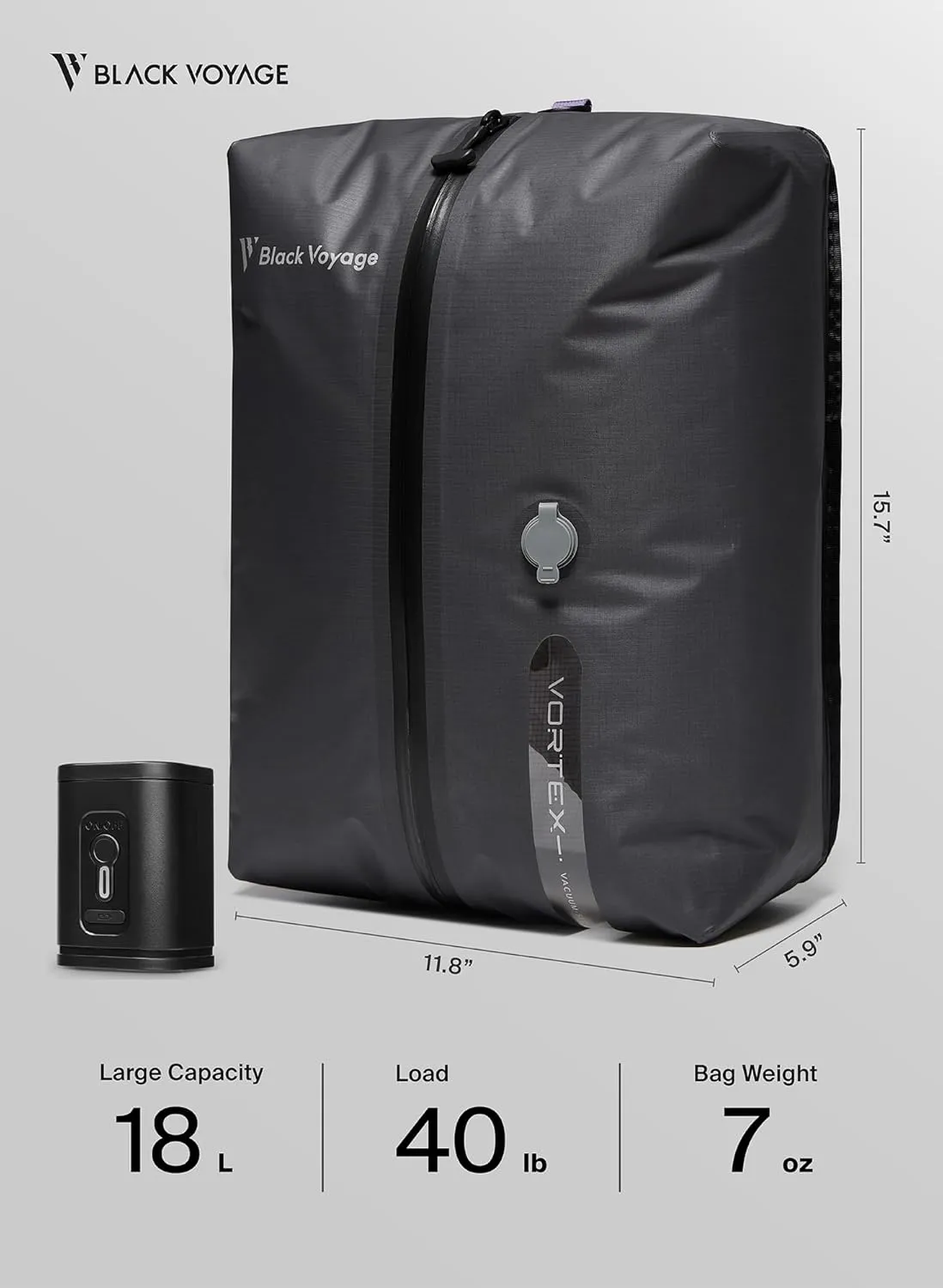 Black Voyage Travel Pack Vacuum Kit Reusable Air Seal Compression Bags with Wireless Vacuum Pump Suitcases Backpack Space Saver Airline Travel Airback Vacpack (2-Pack, Medium (Vacuum Pump Included)