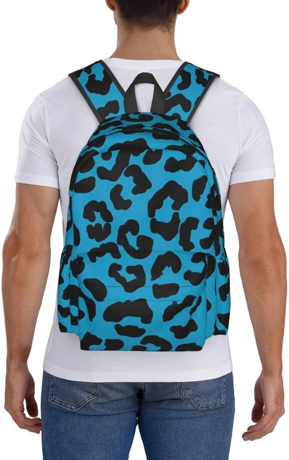 Blue and black cheetah aesthetic Backpacks 15 Inch Laptop Backpack Multipurpose Double Shoulder Bag for Men Women Gifts