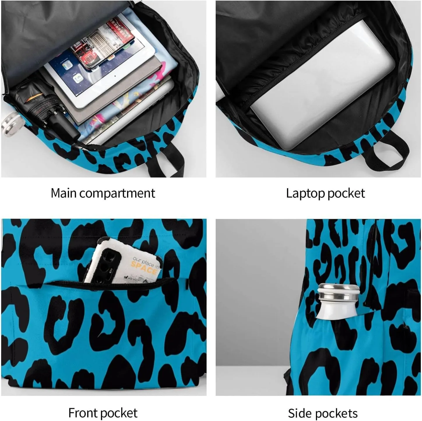 Blue and black cheetah aesthetic Backpacks 15 Inch Laptop Backpack Multipurpose Double Shoulder Bag for Men Women Gifts