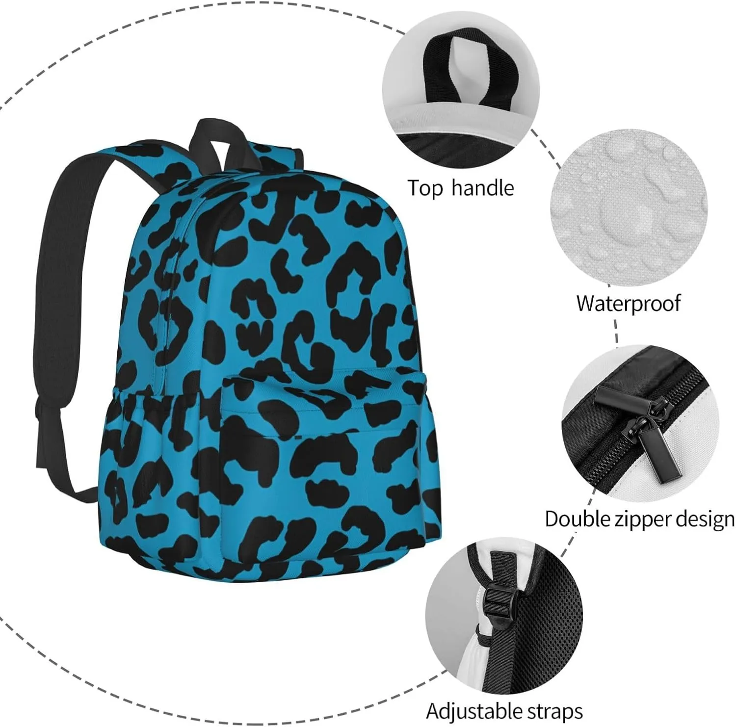 Blue and black cheetah aesthetic Backpacks 15 Inch Laptop Backpack Multipurpose Double Shoulder Bag for Men Women Gifts