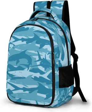 Blue Danger Shark Laptop Backpack Sea Fish Travel Bags Daypack Durable Work Camping Hiking Back Packs for Women Men