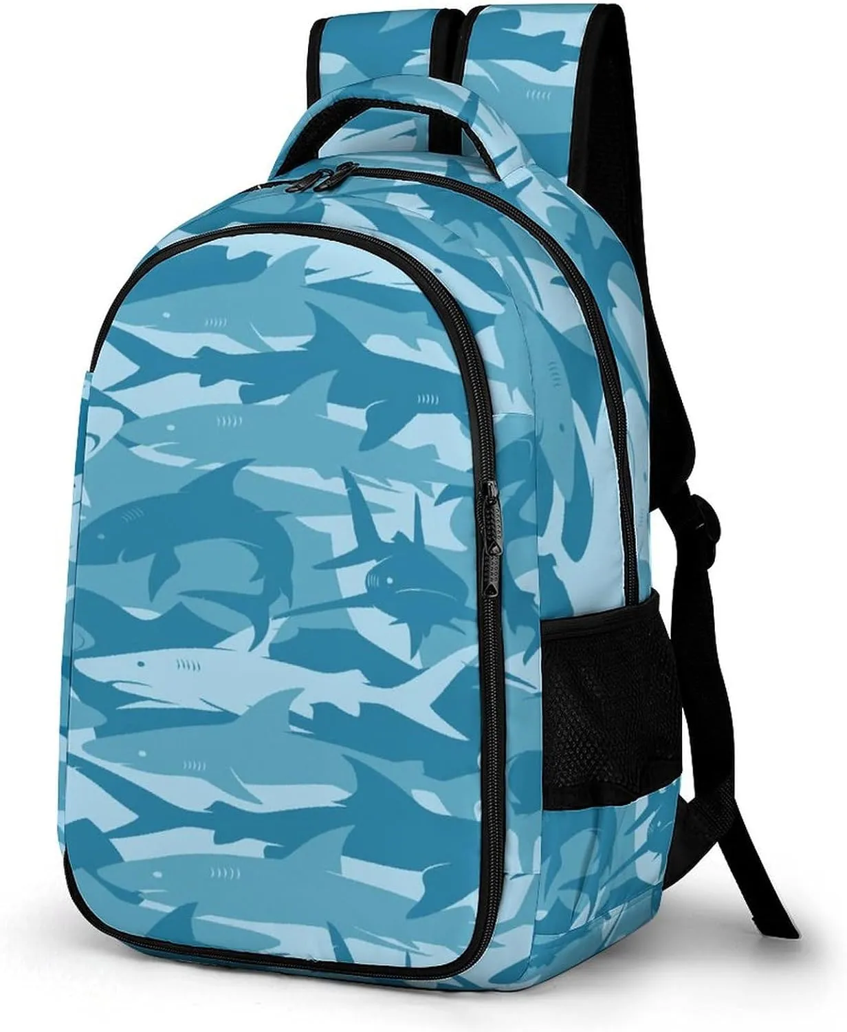 Blue Danger Shark Laptop Backpack Sea Fish Travel Bags Daypack Durable Work Camping Hiking Back Packs for Women Men