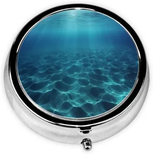 Blue Deep Ocean Pill Box Round Pill Case for Pocket Purse 3 Compartment Medicine Pill Organizer Cute Portable Travel Pillbox Vitamin Cod Liver Oil Storage Box Unique Gift Organizer
