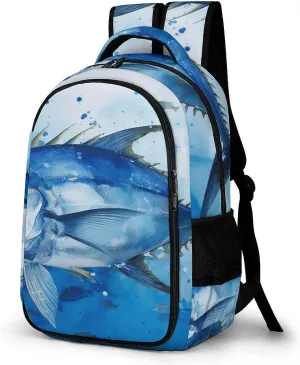 Blue Fish Travel Backpack Adjustable Computer Bag Casual Travel Daypack Satchel Backpack Unisex