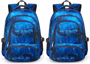 BLUEFAIRY Kids Backpack for Boys School Bookbags for Elementary Primary Middle Bulk Book Bags for Teens Childs Mochilas para Niños Aged 8-10 Years Star Blue 2 Pack
