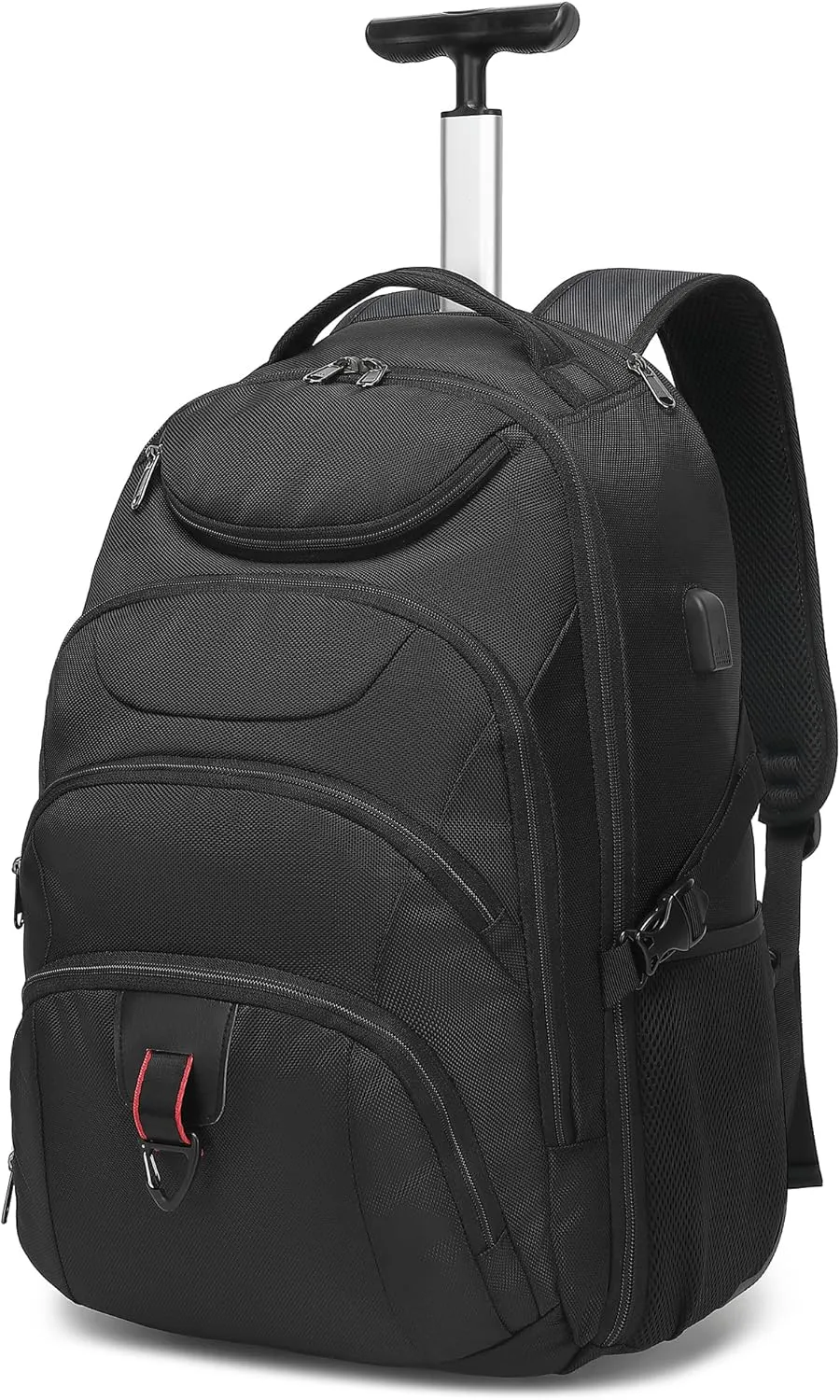 Boavan Wheeled Backpack,18.4 inch Water Resistant Rolling Backpack,Carry on Luggage Business Bag, Overnight College Computer Backpack Trolley Suitcase for Men Women Adults to Travel，Black