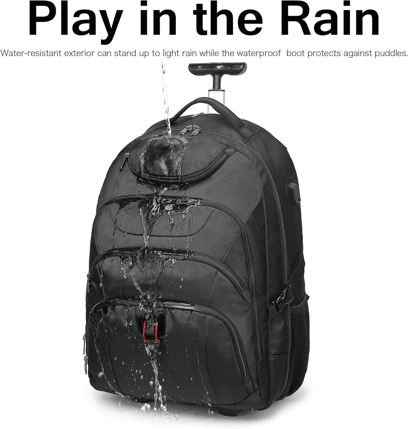 Boavan Wheeled Backpack,18.4 inch Water Resistant Rolling Backpack,Carry on Luggage Business Bag, Overnight College Computer Backpack Trolley Suitcase for Men Women Adults to Travel，Black