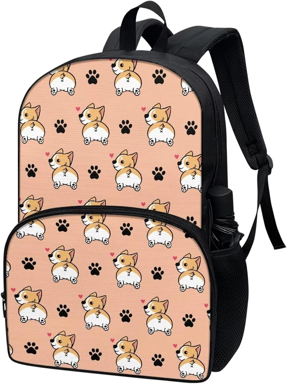 Bookbag for School Corgi Dog Paw Print Kids Backpacks for Girls Boys Kids Bookbags With Padded Laptop Compartment Durable Large Capacity 17 Inch Backpacks for High School Girls