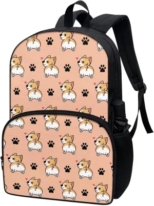 Bookbag for School Corgi Dog Paw Print Kids Backpacks for Girls Boys Kids Bookbags With Padded Laptop Compartment Durable Large Capacity 17 Inch Backpacks for High School Girls