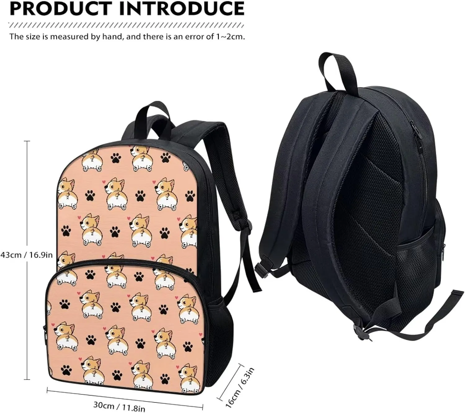 Bookbag for School Corgi Dog Paw Print Kids Backpacks for Girls Boys Kids Bookbags With Padded Laptop Compartment Durable Large Capacity 17 Inch Backpacks for High School Girls