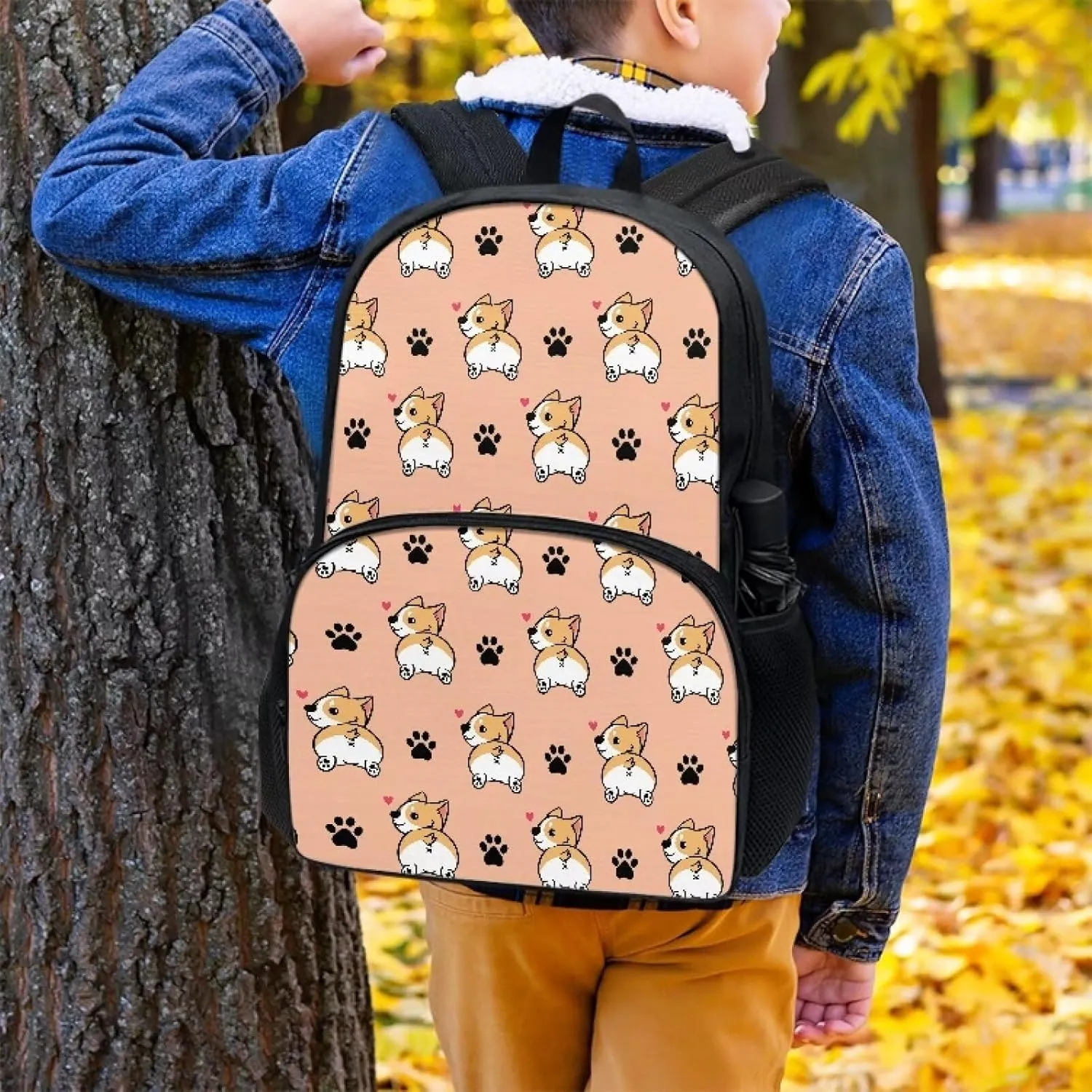 Bookbag for School Corgi Dog Paw Print Kids Backpacks for Girls Boys Kids Bookbags With Padded Laptop Compartment Durable Large Capacity 17 Inch Backpacks for High School Girls
