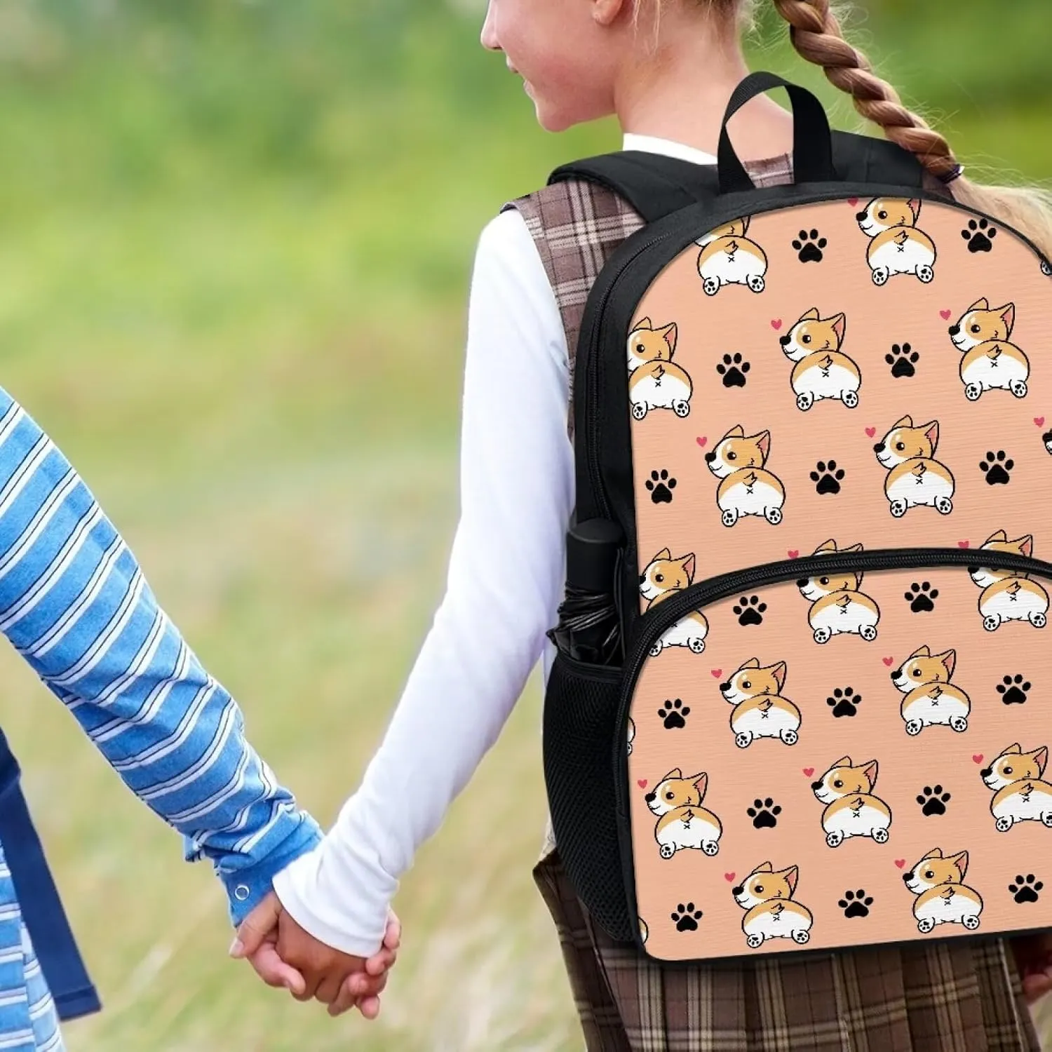 Bookbag for School Corgi Dog Paw Print Kids Backpacks for Girls Boys Kids Bookbags With Padded Laptop Compartment Durable Large Capacity 17 Inch Backpacks for High School Girls