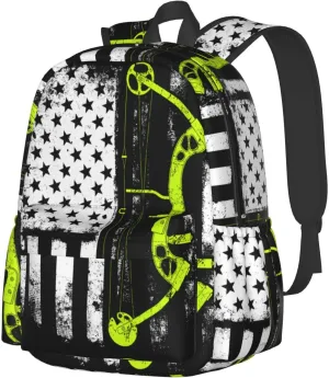 Bow Hunting American Flag Archery Bowhunter Casual Backpacks Large Travel Backpack Laptop Rucksack Sports Daypack Adjustable Strap Bag for Camping Hiking