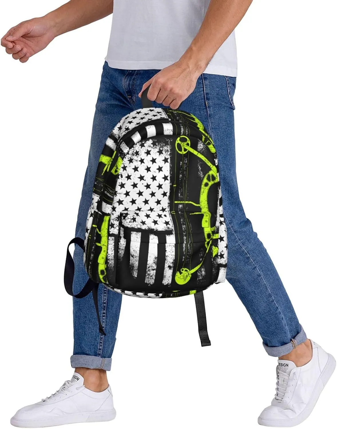 Bow Hunting American Flag Archery Bowhunter Casual Backpacks Large Travel Backpack Laptop Rucksack Sports Daypack Adjustable Strap Bag for Camping Hiking