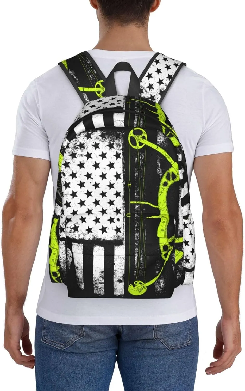 Bow Hunting American Flag Archery Bowhunter Casual Backpacks Large Travel Backpack Laptop Rucksack Sports Daypack Adjustable Strap Bag for Camping Hiking